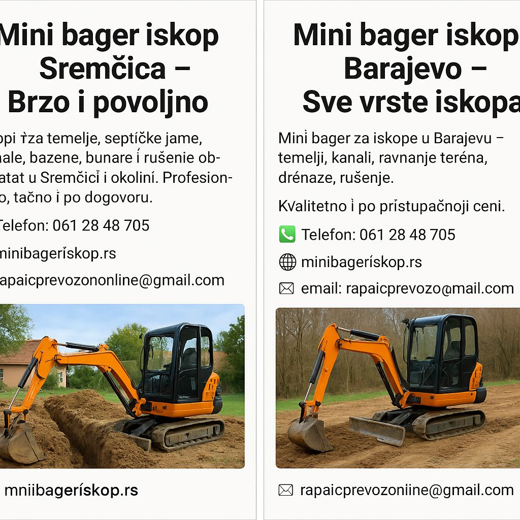 Mini bager iskop Sremčica – Brzo i povoljno