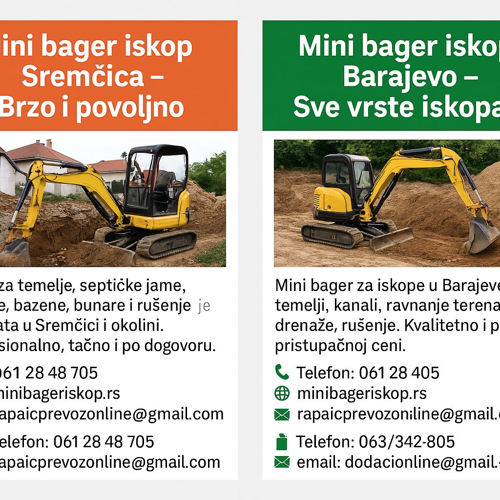 Mini bager iskop Sremčica – Brzo i povoljno